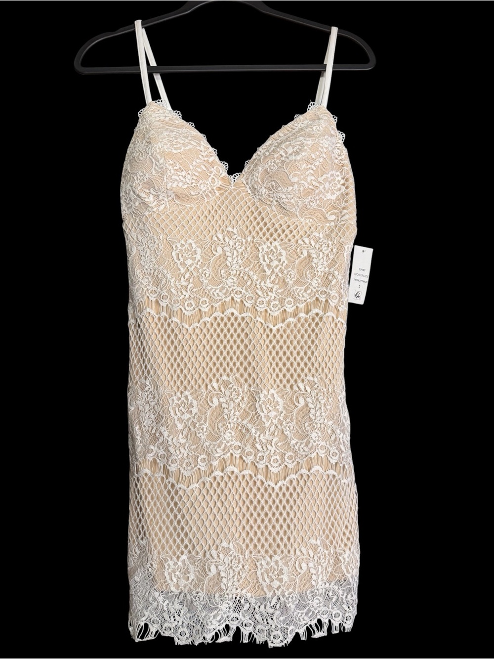 Morgan and Co. Juniors Crochet Lace Mini Dress Contrast Lining White Over Nude